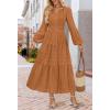 MEROKEETY Winter Spring Midi Dresses for Women 2026 Casual Vacation Long Sleeve V Neck Tiered Cotton Maxi Dress Pockets(Orange)