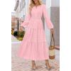 MEROKEETY Winter Spring Midi Dresses for Women 2026 Casual Vacation Long Sleeve V Neck Tiered Cotton Maxi Dress Pockets(Pink)