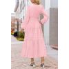 MEROKEETY Winter Spring Midi Dresses for Women 2026 Casual Vacation Long Sleeve V Neck Tiered Cotton Maxi Dress Pockets(Pink)