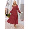 MEROKEETY Winter Spring Midi Dresses for Women 2026 Casual Vacation Long Sleeve V Neck Tiered Cotton Maxi Dress Pockets(Red)