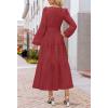 MEROKEETY Winter Spring Midi Dresses for Women 2026 Casual Vacation Long Sleeve V Neck Tiered Cotton Maxi Dress Pockets(Red)