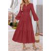 MEROKEETY Winter Spring Midi Dresses for Women 2026 Casual Vacation Long Sleeve V Neck Tiered Cotton Maxi Dress Pockets(Red)