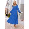 MEROKEETY Winter Spring Midi Dresses for Women 2026 Casual Vacation Long Sleeve V Neck Tiered Cotton Maxi Dress Pockets(Royalblue)