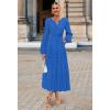 MEROKEETY Winter Spring Midi Dresses for Women 2026 Casual Vacation Long Sleeve V Neck Tiered Cotton Maxi Dress Pockets(Royalblue)