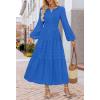 MEROKEETY Winter Spring Midi Dresses for Women 2026 Casual Vacation Long Sleeve V Neck Tiered Cotton Maxi Dress Pockets(Royalblue)