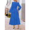 MEROKEETY Winter Spring Midi Dresses for Women 2026 Casual Vacation Long Sleeve V Neck Tiered Cotton Maxi Dress Pockets(Royalblue)