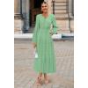 MEROKEETY Winter Spring Midi Dresses for Women 2026 Casual Vacation Long Sleeve V Neck Tiered Cotton Maxi Dress Pockets(Sage)