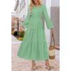MEROKEETY Winter Spring Midi Dresses for Women 2026 Casual Vacation Long Sleeve V Neck Tiered Cotton Maxi Dress Pockets(Sage)