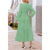 MEROKEETY Winter Spring Midi Dresses for Women 2026 Casual Vacation Long Sleeve V Neck Tiered Cotton Maxi Dress Pockets(Sage)