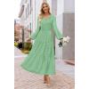 MEROKEETY Winter Spring Midi Dresses for Women 2026 Casual Vacation Long Sleeve V Neck Tiered Cotton Maxi Dress Pockets(Sage)