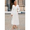 MEROKEETY Winter Spring Midi Dresses for Women 2026 Casual Vacation Long Sleeve V Neck Tiered Cotton Maxi Dress Pockets(White)