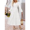 MEROKEETY Winter Spring Midi Dresses for Women 2026 Casual Vacation Long Sleeve V Neck Tiered Cotton Maxi Dress Pockets(White)