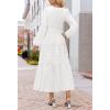 MEROKEETY Winter Spring Midi Dresses for Women 2026 Casual Vacation Long Sleeve V Neck Tiered Cotton Maxi Dress Pockets(White)
