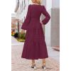 MEROKEETY Winter Spring Midi Dresses for Women 2026 Casual Vacation Long Sleeve V Neck Tiered Cotton Maxi Dress Pockets(Wine)