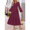 MEROKEETY Winter Spring Midi Dresses for Women 2026 Casual Vacation Long Sleeve V Neck Tiered Cotton Maxi Dress Pockets(Wine)
