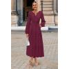 MEROKEETY Winter Spring Midi Dresses for Women 2026 Casual Vacation Long Sleeve V Neck Tiered Cotton Maxi Dress Pockets(Wine)