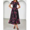 MEROKEETY Women’ Summer Floral Maxi Dress 2026 Spring Mesh Short Sleeve Flowy Wedding Guest Beach Long Dresses(Black)