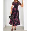 MEROKEETY Women’ Summer Floral Maxi Dress 2026 Spring Mesh Short Sleeve Flowy Wedding Guest Beach Long Dresses(Black)