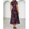 MEROKEETY Women’ Summer Floral Maxi Dress 2026 Spring Mesh Short Sleeve Flowy Wedding Guest Beach Long Dresses(Black)