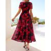 MEROKEETY Women’ Summer Floral Maxi Dress 2026 Spring Mesh Short Sleeve Flowy Wedding Guest Beach Long Dresses(Blackred)