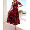 MEROKEETY Women’ Summer Floral Maxi Dress 2026 Spring Mesh Short Sleeve Flowy Wedding Guest Beach Long Dresses(Blackred)