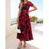 MEROKEETY Women’ Summer Floral Maxi Dress 2026 Spring Mesh Short Sleeve Flowy Wedding Guest Beach Long Dresses(Blackred)