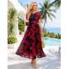 MEROKEETY Women’ Summer Floral Maxi Dress 2026 Spring Mesh Short Sleeve Flowy Wedding Guest Beach Long Dresses(Blackred)
