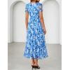MEROKEETY Women’ Summer Floral Maxi Dress 2026 Spring Mesh Short Sleeve Flowy Wedding Guest Beach Long Dresses(Blue)