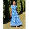 MEROKEETY Women’ Summer Floral Maxi Dress 2026 Spring Mesh Short Sleeve Flowy Wedding Guest Beach Long Dresses(Blue)