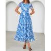 MEROKEETY Women’ Summer Floral Maxi Dress 2026 Spring Mesh Short Sleeve Flowy Wedding Guest Beach Long Dresses(Blue)
