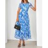 MEROKEETY Women’ Summer Floral Maxi Dress 2026 Spring Mesh Short Sleeve Flowy Wedding Guest Beach Long Dresses(Blue)