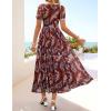 MEROKEETY Women’ Summer Floral Maxi Dress 2026 Spring Mesh Short Sleeve Flowy Wedding Guest Beach Long Dresses(Brown)