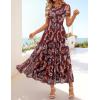 MEROKEETY Women’ Summer Floral Maxi Dress 2026 Spring Mesh Short Sleeve Flowy Wedding Guest Beach Long Dresses(Brown)