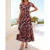 MEROKEETY Women’ Summer Floral Maxi Dress 2026 Spring Mesh Short Sleeve Flowy Wedding Guest Beach Long Dresses(Brown)