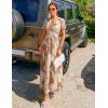 MEROKEETY Women’ Summer Floral Maxi Dress 2026 Spring Mesh Short Sleeve Flowy Wedding Guest Beach Long Dresses(Khaki)