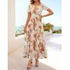 MEROKEETY Women’ Summer Floral Maxi Dress 2026 Spring Mesh Short Sleeve Flowy Wedding Guest Beach Long Dresses(Khaki)