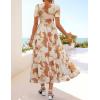 MEROKEETY Women’ Summer Floral Maxi Dress 2026 Spring Mesh Short Sleeve Flowy Wedding Guest Beach Long Dresses(Khaki)