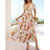MEROKEETY Women’ Summer Floral Maxi Dress 2026 Spring Mesh Short Sleeve Flowy Wedding Guest Beach Long Dresses(Khaki)