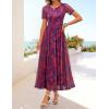 MEROKEETY Women’ Summer Floral Maxi Dress 2026 Spring Mesh Short Sleeve Flowy Wedding Guest Beach Long Dresses(Plum)
