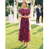 MEROKEETY Women’ Summer Floral Maxi Dress 2026 Spring Mesh Short Sleeve Flowy Wedding Guest Beach Long Dresses(Plum)