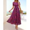 MEROKEETY Women’ Summer Floral Maxi Dress 2026 Spring Mesh Short Sleeve Flowy Wedding Guest Beach Long Dresses(Plum)