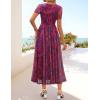 MEROKEETY Women’ Summer Floral Maxi Dress 2026 Spring Mesh Short Sleeve Flowy Wedding Guest Beach Long Dresses(Plum)