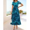 MEROKEETY Women’ Summer Floral Maxi Dress 2026 Spring Mesh Short Sleeve Flowy Wedding Guest Beach Long Dresses(Teal)