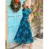 MEROKEETY Women’ Summer Floral Maxi Dress 2026 Spring Mesh Short Sleeve Flowy Wedding Guest Beach Long Dresses(Teal)