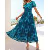 MEROKEETY Women’ Summer Floral Maxi Dress 2026 Spring Mesh Short Sleeve Flowy Wedding Guest Beach Long Dresses(Teal)