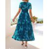 MEROKEETY Women’ Summer Floral Maxi Dress 2026 Spring Mesh Short Sleeve Flowy Wedding Guest Beach Long Dresses(Teal)