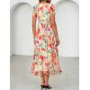 MEROKEETY Women’ Summer Floral Maxi Dress 2026 Spring Mesh Short Sleeve Flowy Wedding Guest Beach Long Dresses(White)