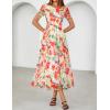 MEROKEETY Women’ Summer Floral Maxi Dress 2026 Spring Mesh Short Sleeve Flowy Wedding Guest Beach Long Dresses(White)