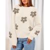 MEROKEETY Women’s 2025 Fall Floral Sweater Cute Long Lantern Sleeve Crewneck Knit Pullover Tops(Beige)