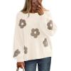 MEROKEETY Women’s 2025 Fall Floral Sweater Cute Long Lantern Sleeve Crewneck Knit Pullover Tops(Beige)